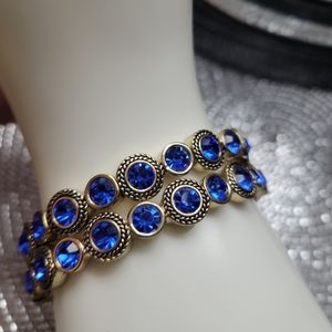 New Saphhire Blue Gemstone Gold Tone Stretch Bracelets (2) - Fashion Jewelry